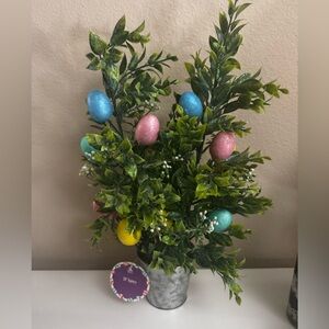Spring Faux Boxwood Arrangement with Pastel Eggs - Green